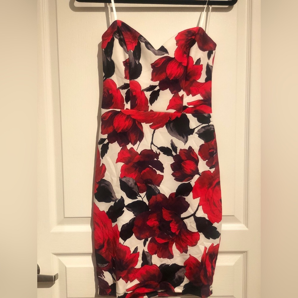 Strapless Floral Midi Dress